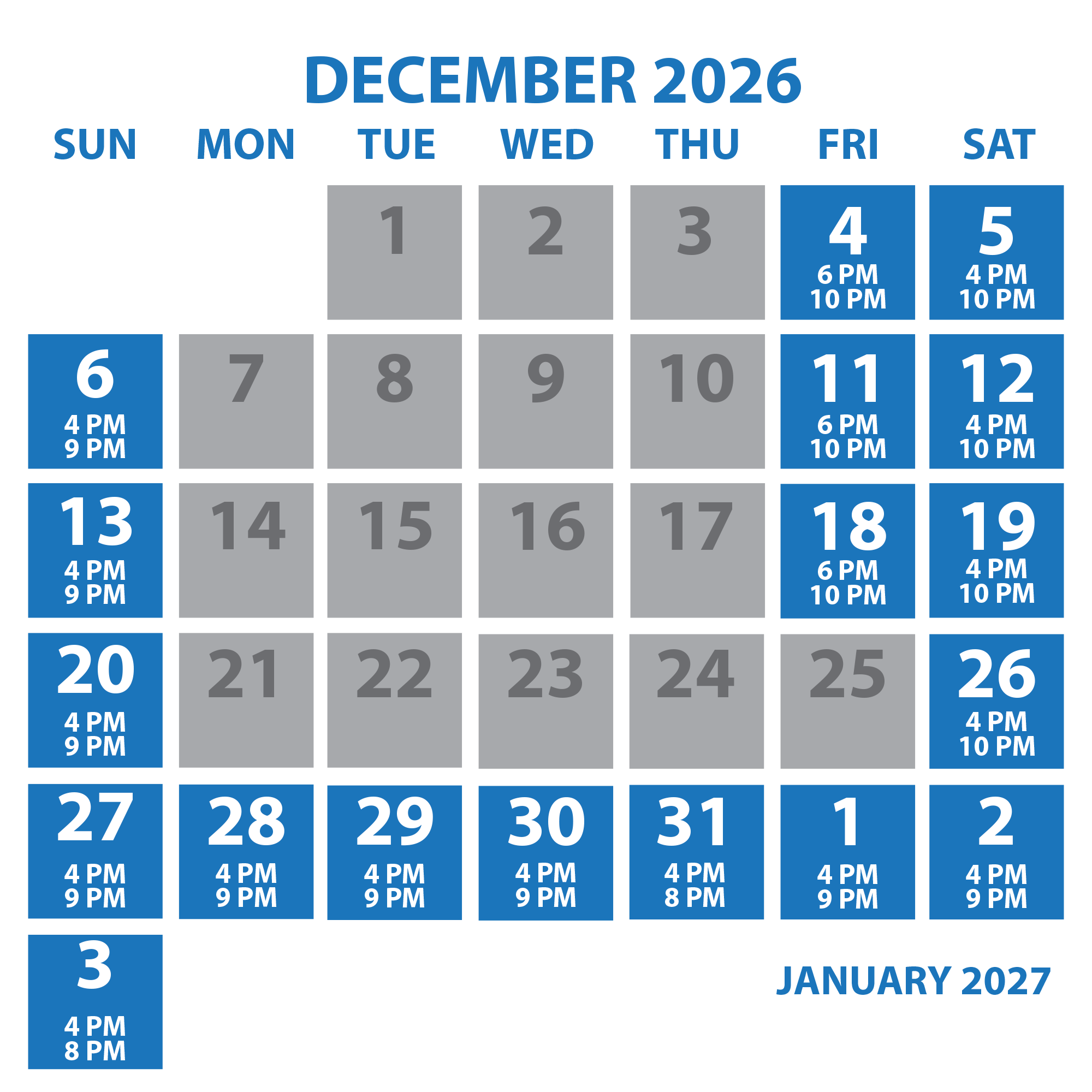 2026 BWW calendar